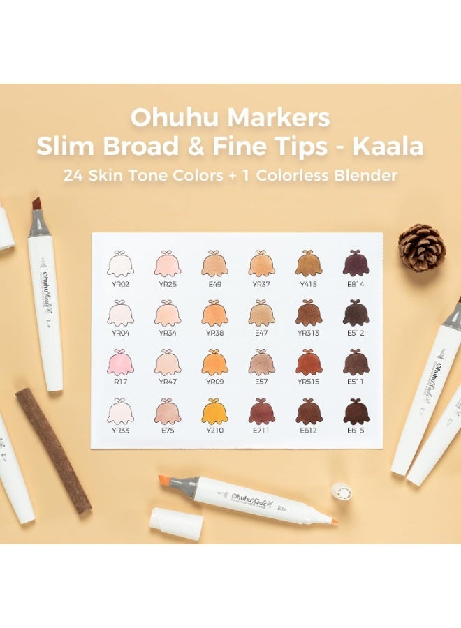 أوهوهو أقلام ماركر ذات أساس كحولي بلون البشرة بطرف رفيع وعريض دقيق، مجموعة أقلام ماركر فنية مزدوجة الرأس للفنانين البالغين، تلوين ورسم توضيحي احترافي، تصميم عصري بـ 24 لون للصور الشخصية سلسلة كالا من اوهوهو - Image 4